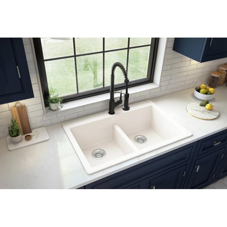 Karran Quartz 33'' X 22'' 50/50 Double Bowl Composite Drop-in Kitchen Sink