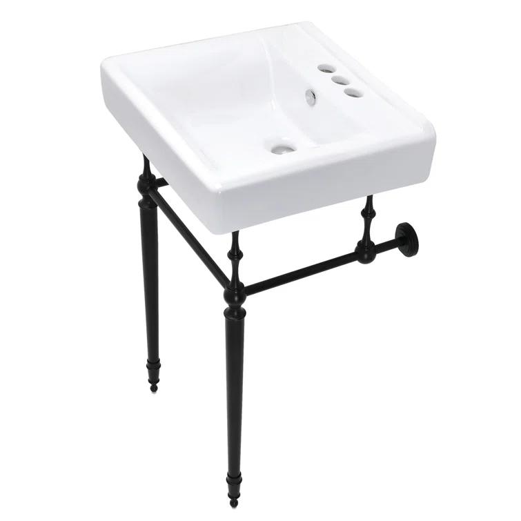 Kingston Brass Edwardian 20-Inch Porcelain Console Sink with Brass Legs (4-Inch, 3-Hole)