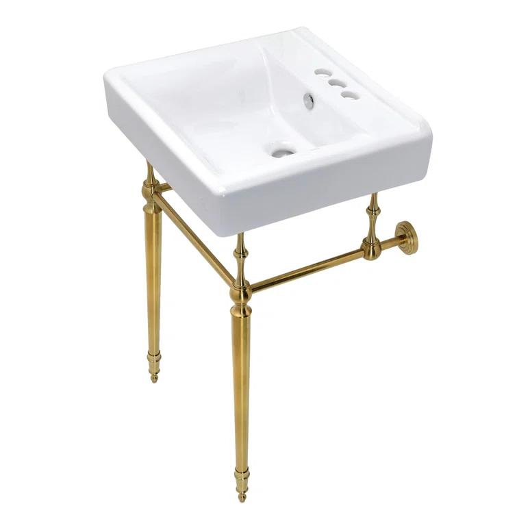 Kingston Brass Edwardian 20-Inch Porcelain Console Sink with Brass Legs (4-Inch, 3-Hole)