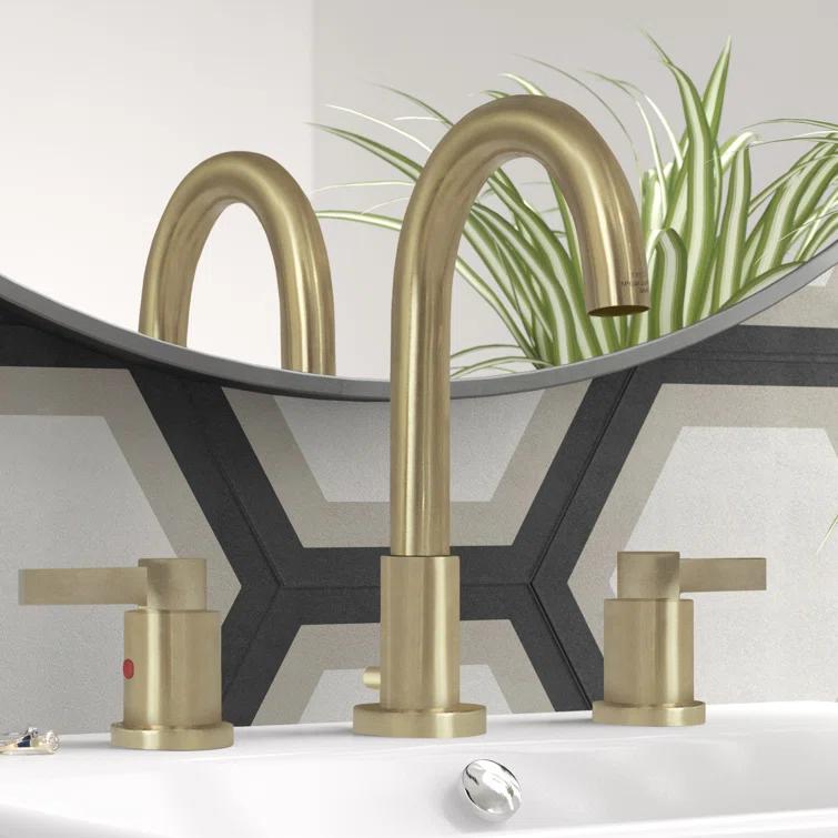 Kingston Brass NuvoFusion Two-Handle 3-Hole Deck Mount Widespread Bathroom Faucet with Brass Pop-Up Drain