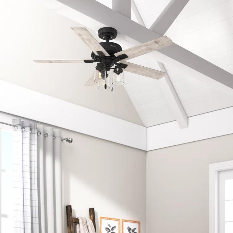 Hunter Fan 44" Hartland 5 - Blade Modern Farmhouse Indoor Ceiling Fan with Lights and Pull Chains & Reviews | Wayfair