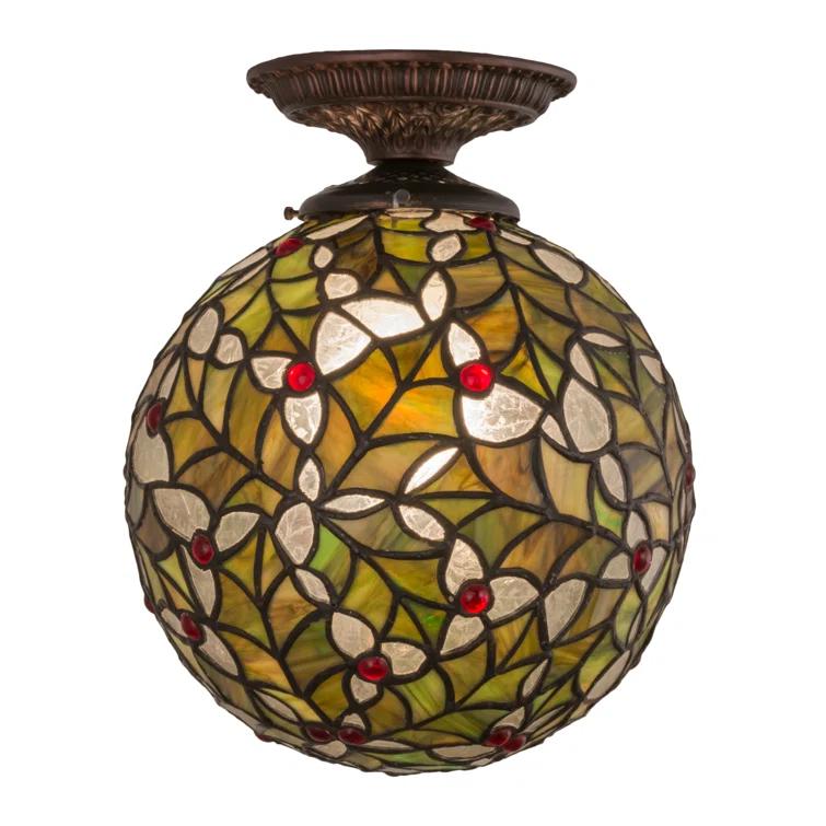 Meyda Tiffany 81754 Holly Ball 1 Light 9" Wide Flush Mount Ceiling Fixture - Brass