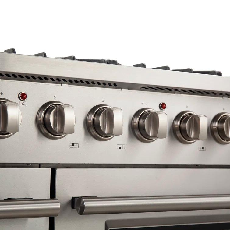Galiano 48-inch Gas Range Stainless Steel, 8 Burners, 107,000 BTU, Griddle, Double Ovens