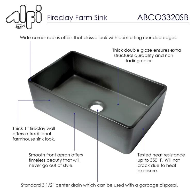 Alfi Brand ABCO3320SB 32'' L Farmhouse / Apron Single Bowl Fireclay Kitchen Sink