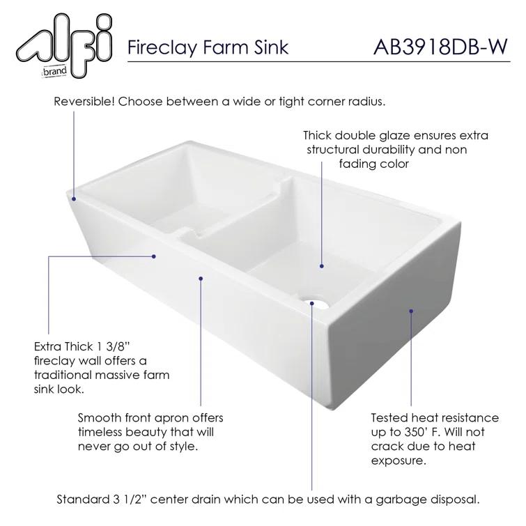 39.5'' L Farmhouse / Apron Double Bowl Fireclay Kitchen Sink