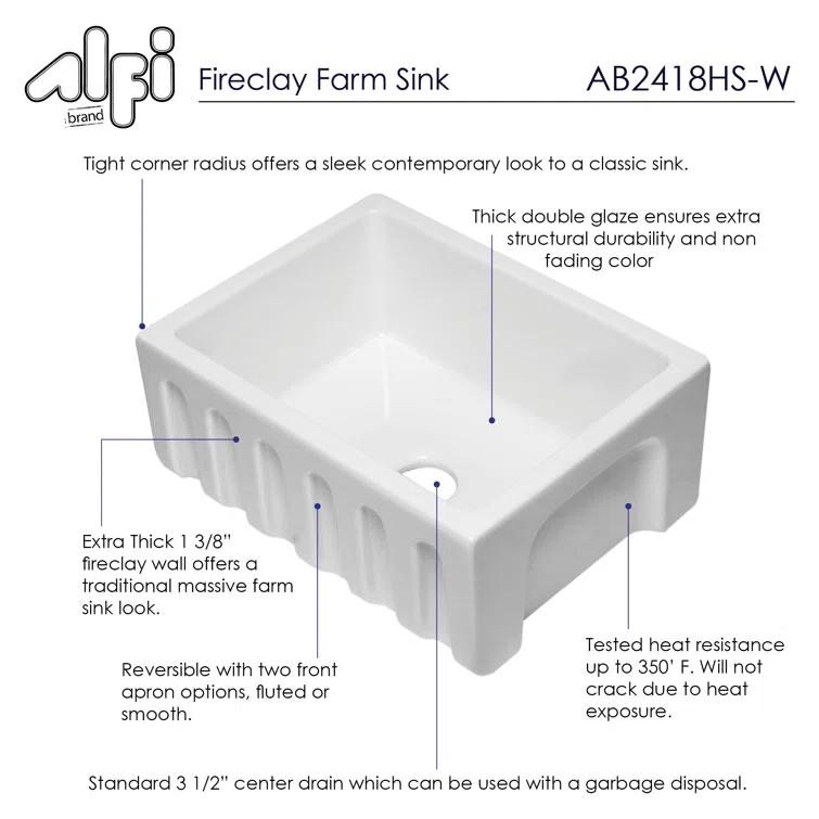 24'' L Flush Single Bowl Fireclay Kitchen Sink