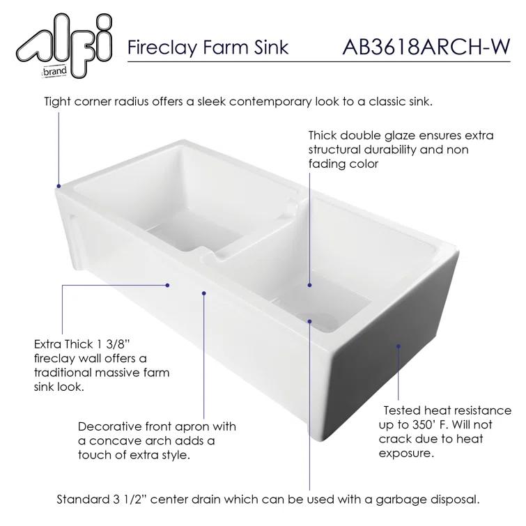 36'' L Farmhouse / Apron Double Bowl Fireclay Kitchen Sink
