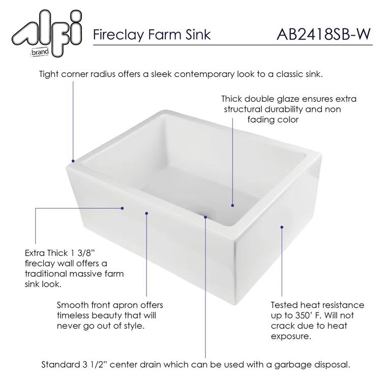23.63'' L Farmhouse / Apron Single Bowl Fireclay Kitchen Sink