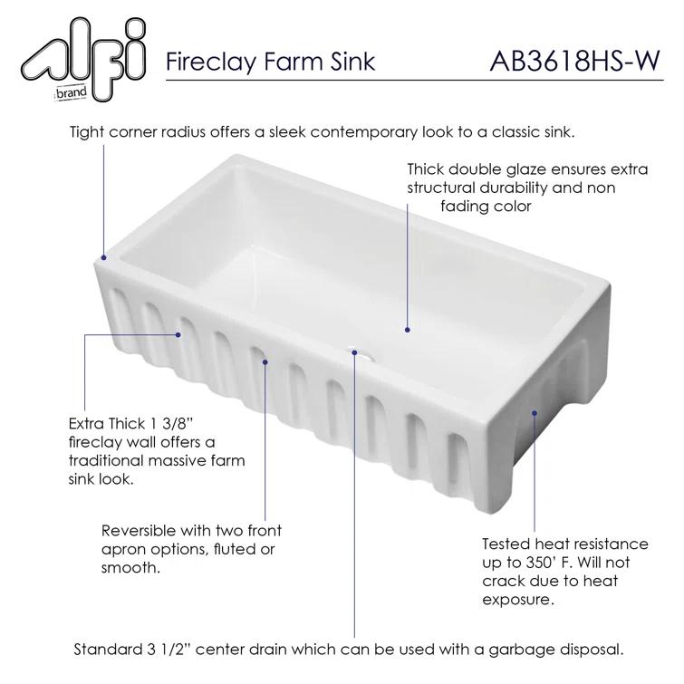 36'' L Farmhouse / Apron Single Bowl Fireclay Kitchen Sink