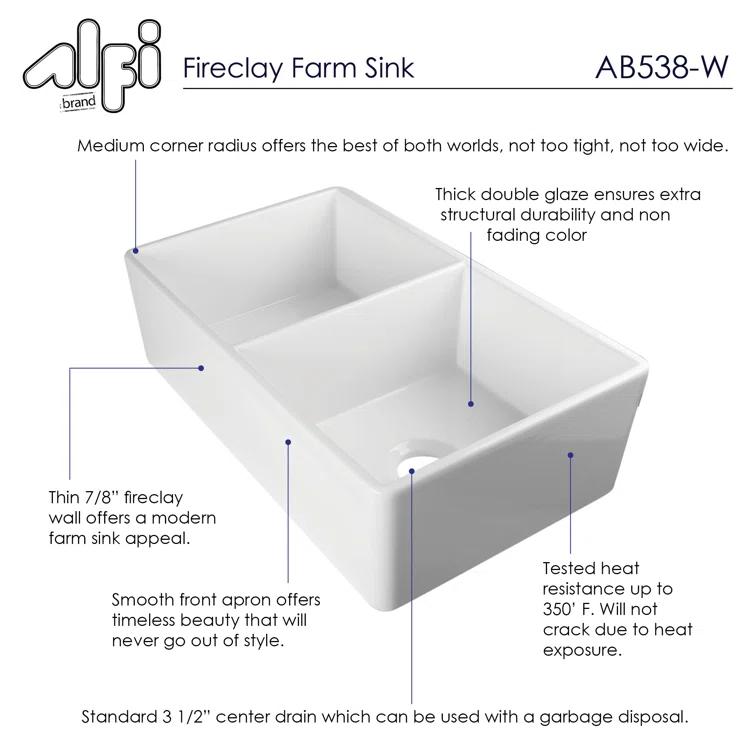 32.75'' L Farmhouse / Apron Double Bowl Fireclay Kitchen Sink
