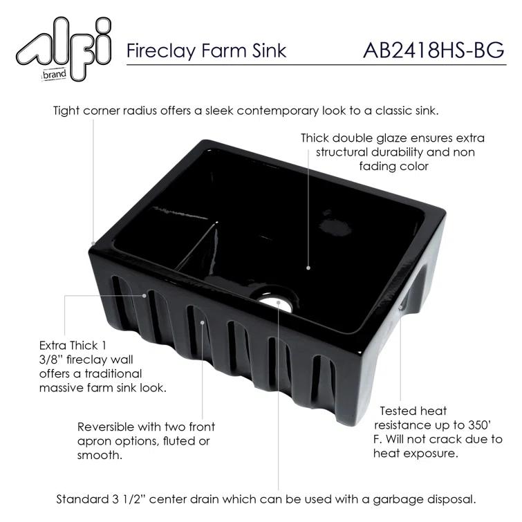 24'' L Farmhouse / Apron Single Bowl Fireclay Kitchen Sink