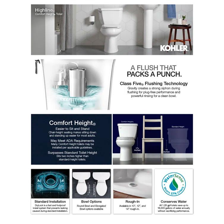 Highline Two-Piece Elongated 1.6 GPF Toilet with Pressure Lite Flush and Left-Hand Trip Lever