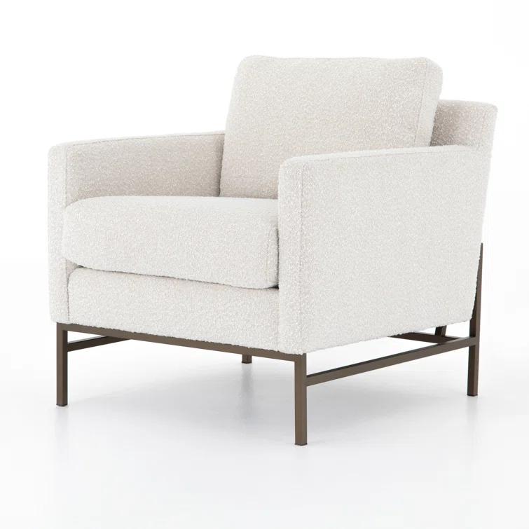Vanna Contemporary Black Leather Armchair with Bronze-Finished Base