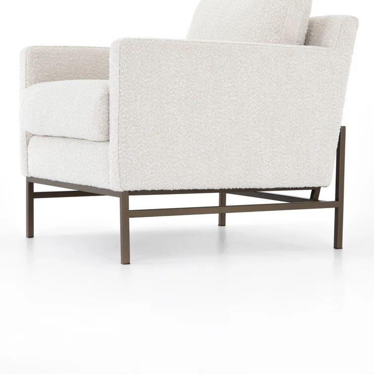 Vanna Contemporary Black Leather Armchair with Bronze-Finished Base