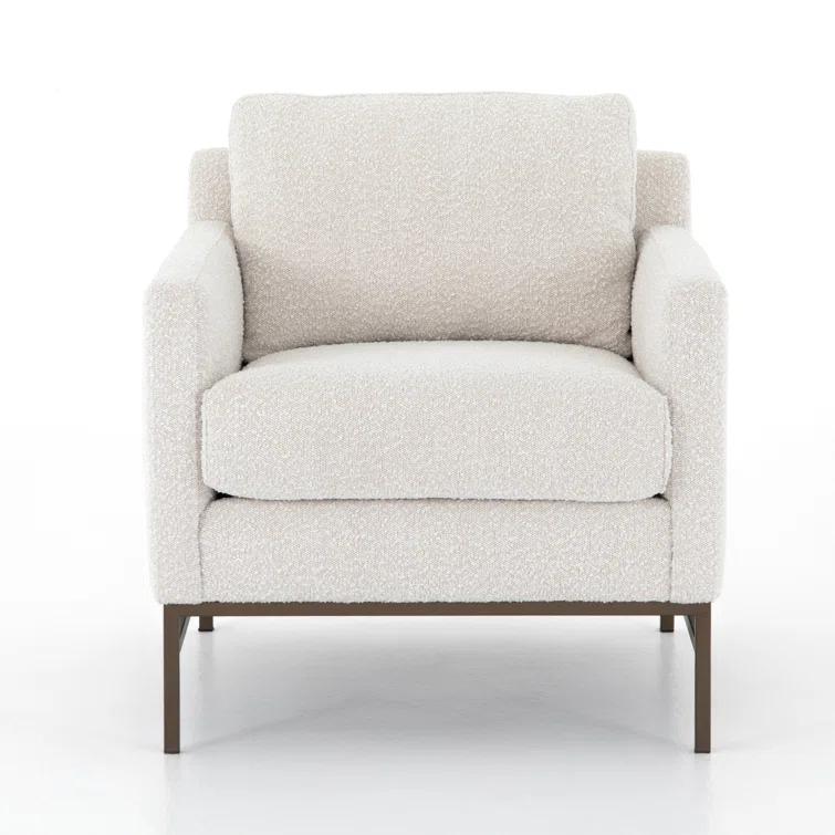 Vanna Contemporary Black Leather Armchair with Bronze-Finished Base