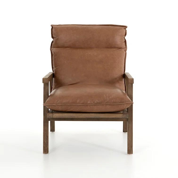 Orion Contemporary 27'' Brown Leather Accent Chair with Ladder-Back