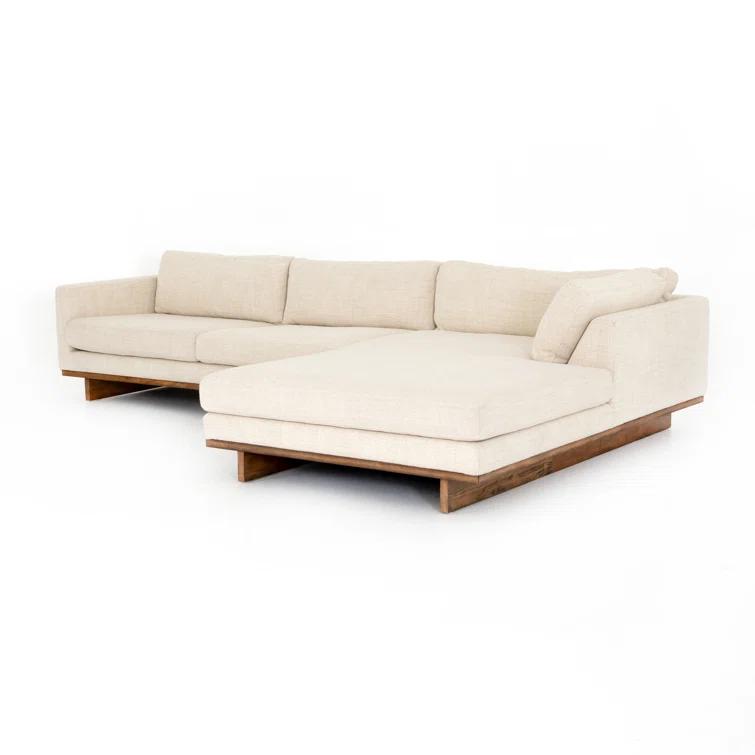 Everly Cream Fabric Two-Piece Sectional with Wood Base