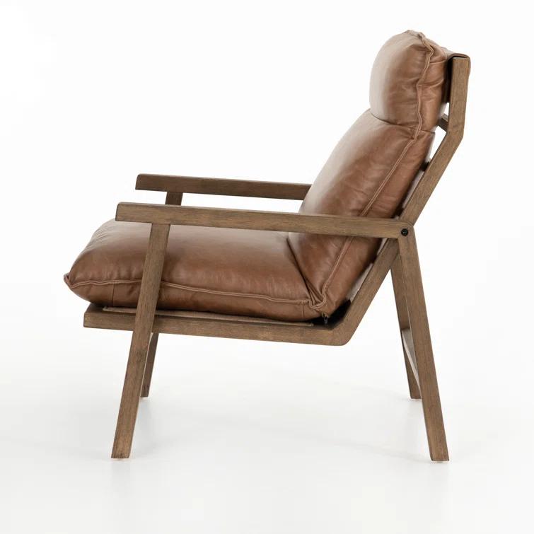 Orion Contemporary 27'' Brown Leather Accent Chair with Ladder-Back