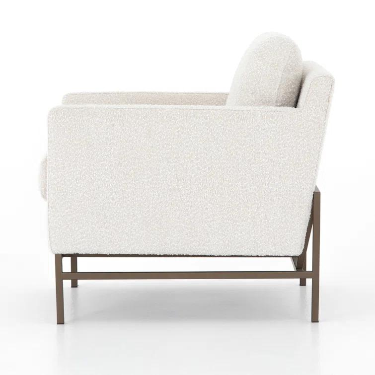 Vanna Contemporary Black Leather Armchair with Bronze-Finished Base