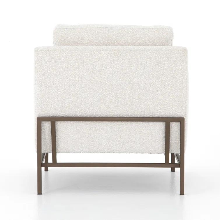Vanna Contemporary Black Leather Armchair with Bronze-Finished Base