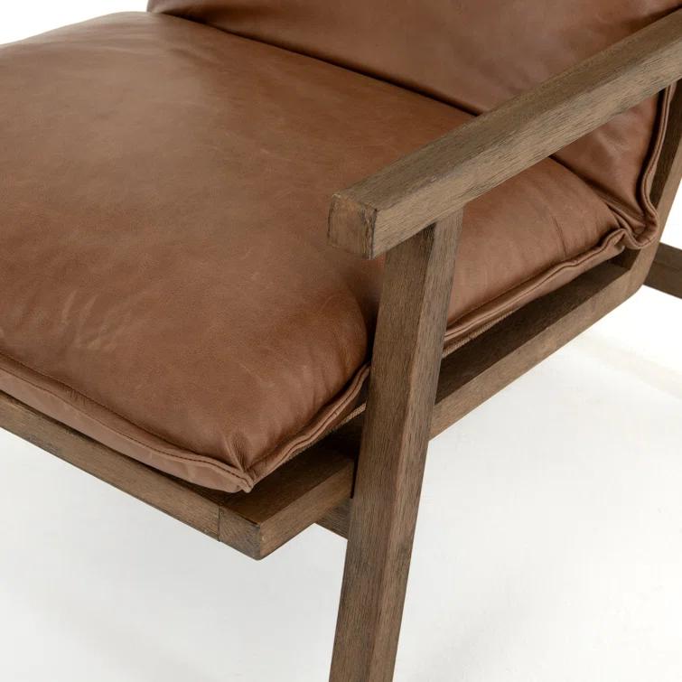 Orion Contemporary 27'' Brown Leather Accent Chair with Ladder-Back