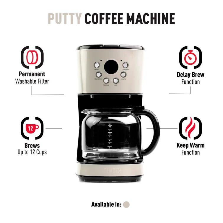 HADEN Putty Beige Programmable Drip Coffee Maker