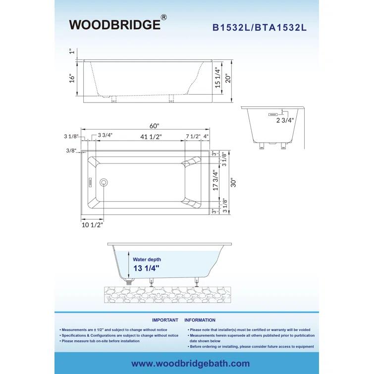 Flint 60'' x 30'' Alcove / Tile In Soaking Acrylic Bathtub