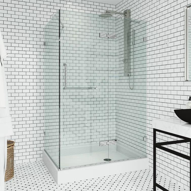Monteray 48" W x 32" D x 79" H Hinged Frameless Shower Enclosure with 3/8Clear Glass & Base