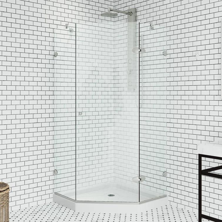VIGO Verona 38" W x 38" D x 77" H Hinged Frameless Shower Enclosure with 3/8  Clear Glass&Base VG6061CHCL38WS