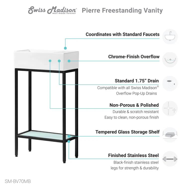 Pierre 19.5 Single, Freestanding, Open Shelf, Frame Bathroom Vanity