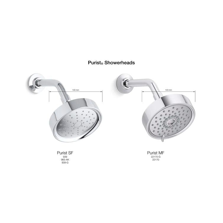 Kohler Purist 2.5 Gpm Multifunction Wall Mount Showerhead, Three Spray Settings, 5.5" High Pressure Spray Head