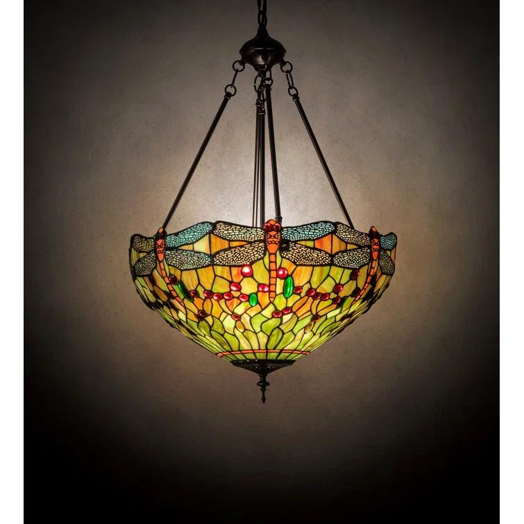 Meyda Lighting 20" Wide Tiffany Hanginghead Dragonfly Inverted Pendant