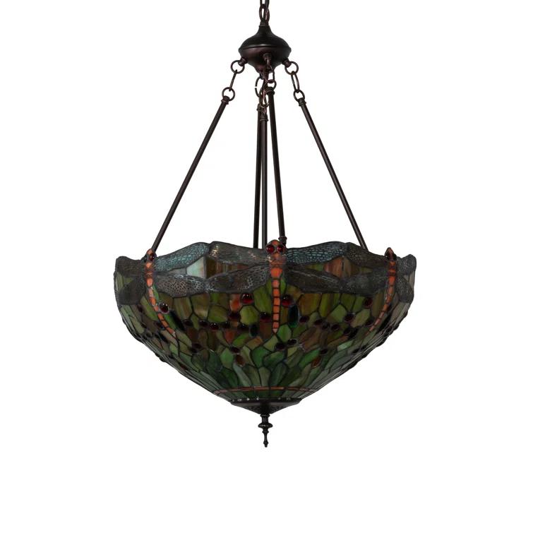 Meyda Lighting 20" Wide Tiffany Hanginghead Dragonfly Inverted Pendant
