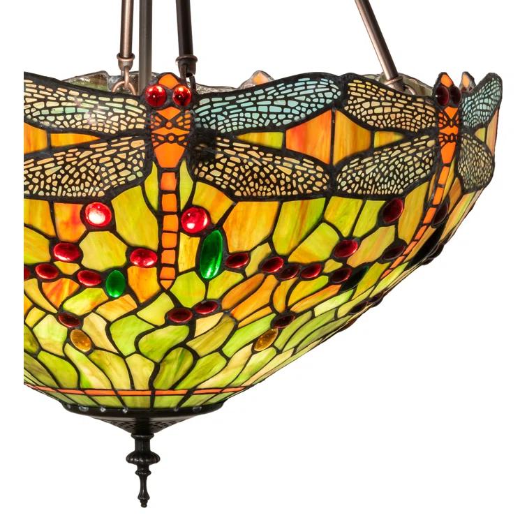Meyda Lighting 20" Wide Tiffany Hanginghead Dragonfly Inverted Pendant