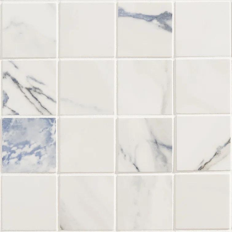 Calacatta Indigo 2" x 2" Porcelain Grid Mosaic Wall & Floor Tile