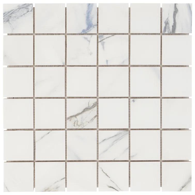 Calacatta Indigo 2" x 2" Porcelain Grid Mosaic Wall & Floor Tile