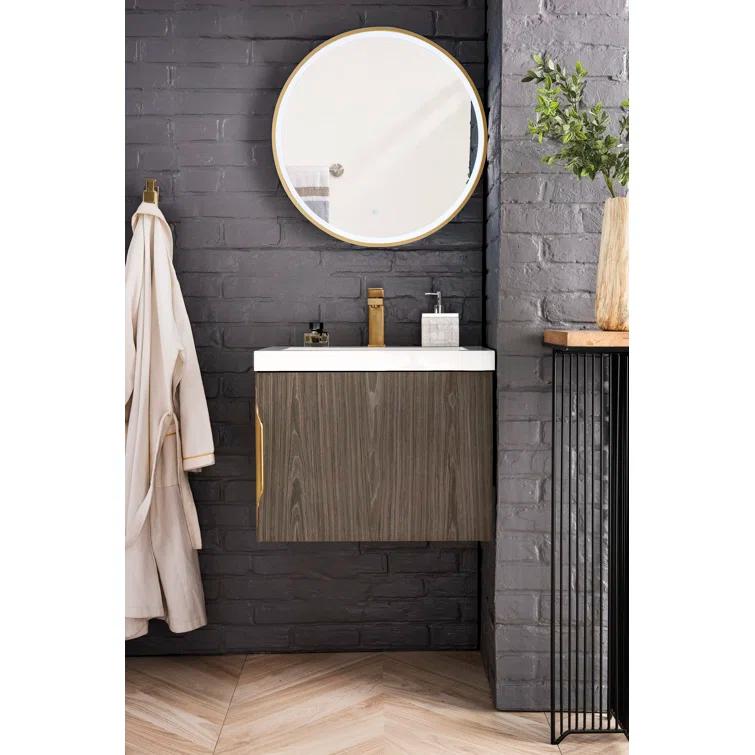 Ash Gray Engineered Wood Wall-Mount Vanity with Mineral Composite Top