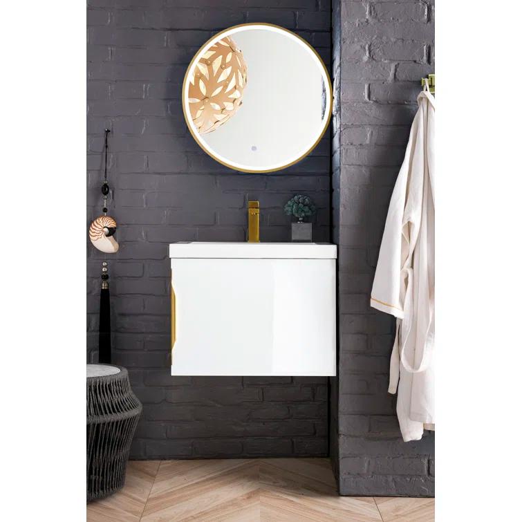 Glossy White Solid Wood Wall-Mount Single Vanity with Mineral Composite Sink