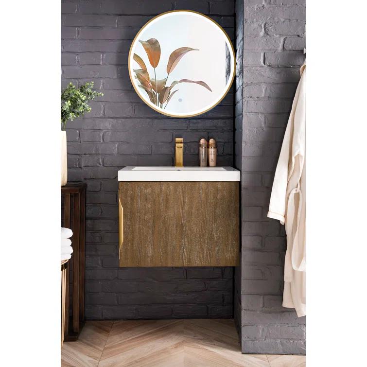 Latte Oak 24'' Wall-Mount Vanity with White Composite Top