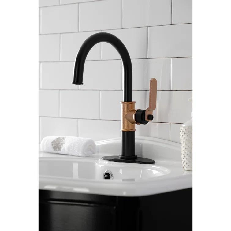 Kingston Brass Whitaker Single-Handle 1-Hole Deck Mount Bathroom Faucet with Push Pop-Up and Deck Plate