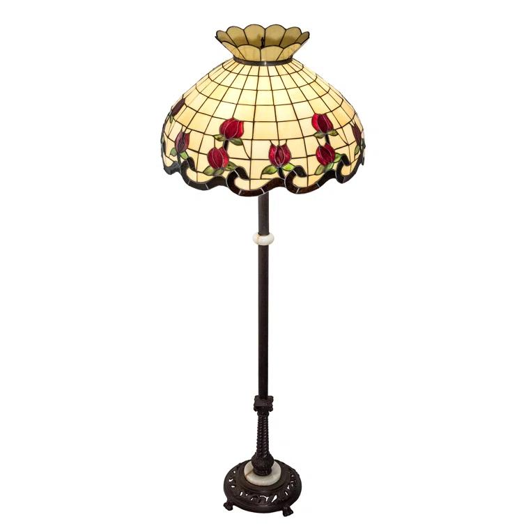 Meyda Tiffany 228520 62 Inch High Roseborder Floor Lamp   Black Finish with Ruby/Beige Glass