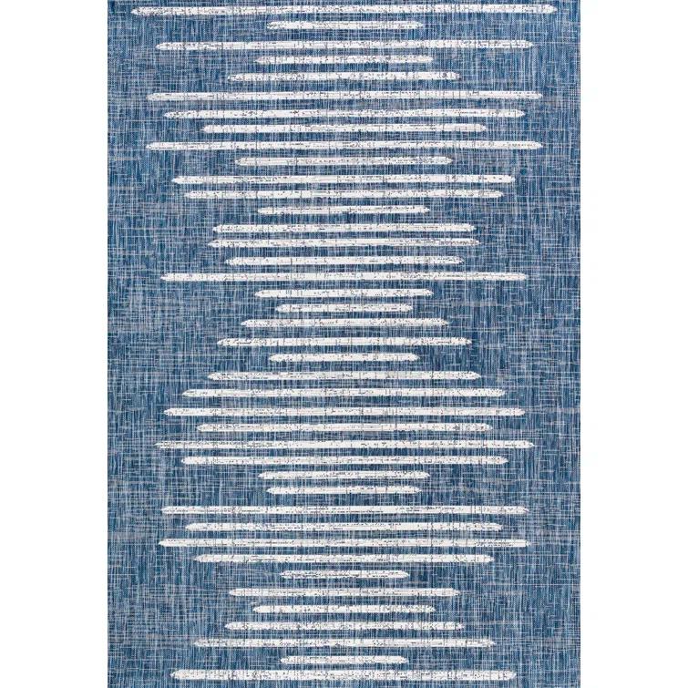 Grundy Berber Stripe Geometric Blue/Ivory Indoor/Outdoor Rug