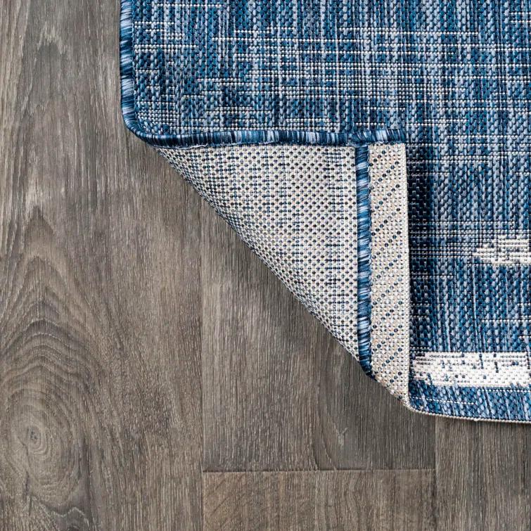 Grundy Berber Stripe Geometric Blue/Ivory Indoor/Outdoor Rug