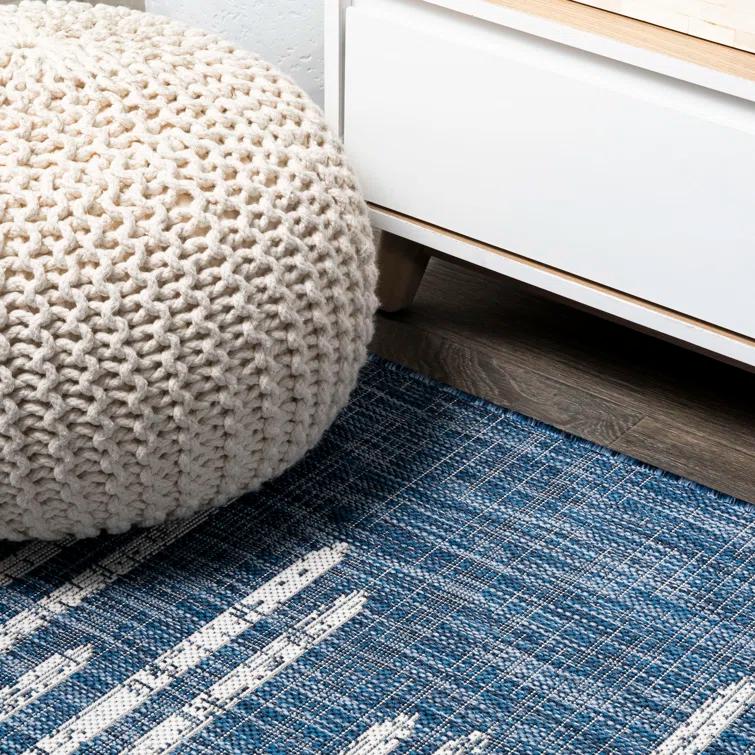 Grundy Berber Stripe Geometric Blue/Ivory Indoor/Outdoor Rug