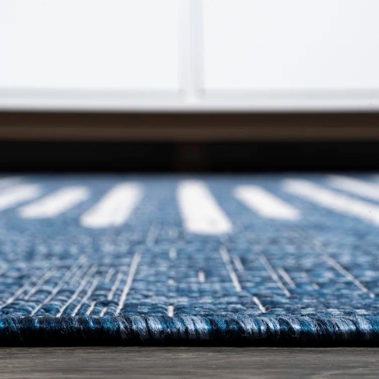 Grundy Berber Stripe Geometric Blue/Ivory Indoor/Outdoor Rug