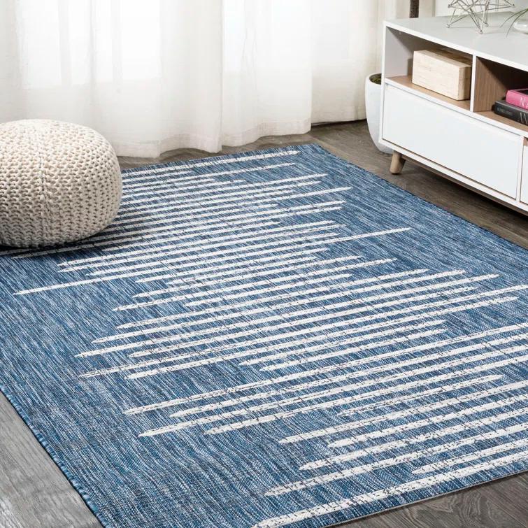 Grundy Berber Stripe Geometric Blue/Ivory Indoor/Outdoor Rug