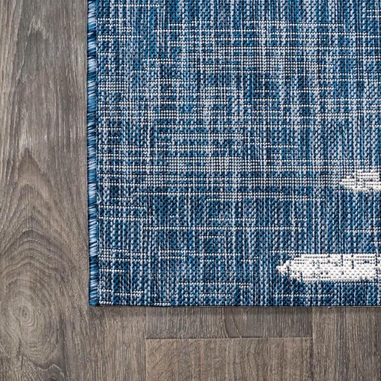 Grundy Berber Stripe Geometric Blue/Ivory Indoor/Outdoor Rug