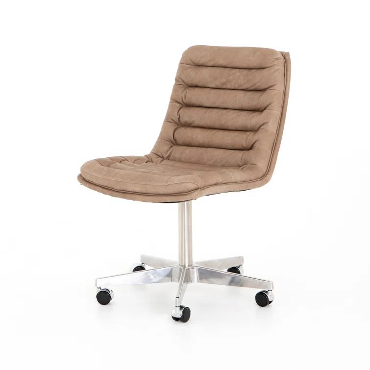 Transitional Natural Washed Mushroom Leather Swivel Desk Chair