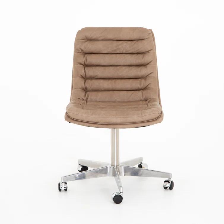 Transitional Natural Washed Mushroom Leather Swivel Desk Chair