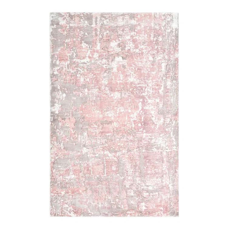 Blush Hand Knotted Tencel Geometric Area Rug in Petal